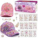 Geschenke für Mädchen DIY Baseballkappe, Kappe Selbst Gestalten mit Juwel Aufklebern, Halloween Weihnachten Geburtstag Geschenk Mädchen 4 5 6 7 8 9 10 11 Jahre, Baseball Cap Bastelset Violett Rosa Hut