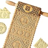 Unmbo Nudelhölzer Zum Backen Mit Designs, Geprägte Nudelhölzer Zum Backen, Weihnachten Nudelholz, Nudelholz Aus Holz-Fenstergitter-25x12x4.5cm
