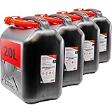 KOVA® 4x Benzinkanister 20L SCHWARZ Kunststoff Dieselkanister Reservekanister Kraftstoffkanister 20 L Liter Wasserkanister für Benzin Diesel Wasser AdBlue 20-Liter Kanister Außgießer 20 ltr Petrol Can
