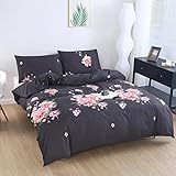 MLUNKQAIL Bettwäsche Set Blumen Bettbezuege Rosa Blume 3 Teilig Aus Mikrofaser Bettbezug 220x240cm Mit 2 Kissenbezug 80x80cm Weich Und Bequem 3D Digitaldruck