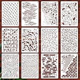 12 Stück Geometrische Texturen Schablonen Malen,Wiederverwendbar Handwerksartikel Stencil,DIY Schablonen Textilgestaltung,für Scrapbooking,Holz-,Wand- und Fliesenmalerei und Andere Bastelprojekte