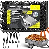 KESSER® Anhängernetz 1,5x2,7m feinmaschig | Hängernetz mit Spannseil & Netzkordel | Containernetz für Ladungssicherung | Sicherungs-Netz Eckmarkierungen Expander-Haken & Befestigungsknöpfen Schwarz