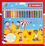 STABILO - Dreikant-Buntstift - Trio dick - 24er Pack - 24 verschiedene Farben und Spitzer