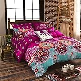 Freyamy Bohemian Bettwäsche 135x200 Vintage Boho Indischen Mandala Böhmisch Bettbezüge 100% Mikrofaser Fuchsia Türkis Bunt Wendebettwäsche Reißverschluss Kissenbezug 80x80