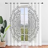 Highdi Voile Vorhänge mit Ösen 2er Set, Transparente Gardinen für Wohnzimmer Ösenschal Halbtransparent Ösenvorhang für Moderne Schlafzimmer (Weißes Mandala,W140 x H275 cm)