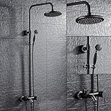 ZXFNVXC An der Wand montiertes Badezimmer-Duschbadewannen-Wasserhahn-Set aus Messing, mattschwarzes Retro-Duschset, freiliegender Lift-Duschbadewannen-Wasserhahn mit Duschkopf (B)