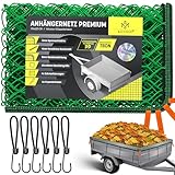 KESSER® Anhängernetz 1,5x2,2m feinmaschig | Hängernetz mit Spannseil & Netzkordel | Containernetz für Ladungssicherung | Sicherungs-Netz Eckmarkierungen Expander-Haken & Befestigungsknöpfen Grün
