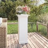 Indoor Outdoor Blumenhocker Blumenständer Beistelltisch Blumensäule Dekosäule Modern Pflanzenständer Pflanzenhocker Holzsäule Massivholz Säule, Weiß 40x40x90 cm