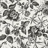 JiffDiff Florale Tapete zum Abziehen und Aufkleben, Vintage-Tapete, Schwarze Rose, abnehmbare Vinyl-Tapete, Skizze, Blumen-Wandbild, Wanddekoration, 30 cm x 3 m