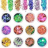 Festival Glitzer Gesicht, 12 Farben Gesicht Body Glitter, Chunky Sequin Face Body Glitter für Nägel Augen Lippen Haare Körper, Festival Zubehör Accessoires Gadget