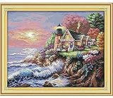 Kreuzstich Stickpackung Es ist EIN Leuchtturm in der Landschaft des Meeres 11CT Full Range of Embroidery Starter Kit DIY Kinder Erwachsene Familie Dekoration 40x50cm