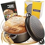 Flavemotion Gusseisen Topf Brotbackform - 26cm Schmortopf, Gusseiserner mit Deckel, Gusseisentopf Brot Backen Brottopf Bräter, Brotbacktopf backofenfest Dutch Oven Töpfe Gusseisenpfanne Kochtopf