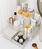 KITERI Makeup Organizer Storage Drawers, Plastic Cosmetic Organizer with Drawer Large Makeup Organizer Clear Make Up Storage Save Space Cosmetic Storage Tray Skincare Organizer for Vanity Dresser