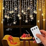 OAICIA Lichterkette LED Sterne Lichterketten 96 LED 3.5m Weihnachten Licht mit Stecker Fernsteuerung Innen 8 Modi für Weihnachten Halloween Balkon Vorhang Garten Party-Warmweiß