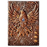 YHH A5 Notizbuch Liniert, Vintage Leder Schönes Tagebuch Organizer Lined Buch Reisetagebuch zum selberschreiben Journal GeburtstagGeschenk für Männer Frauen Erwachsene Kinder, 3D Phönix Kupfer