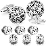 Hawson Herren-Manschettenknöpfe und Smoking-Knöpfe, Vintage-Blumen-Design, ideal als Hochzeitsgeschenk, Business-Geschenk, mit Etui, Weiß, S