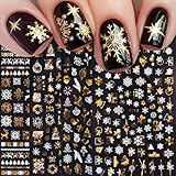 JMEOWIO Nagelsticker Weihnachten, 8 Blätter Nagelaufkleber Selbstklebend Nagel Sticker Schneeflocke Rentier Nail Art Decals Design DIY Dekoration (Gold und Weiß)