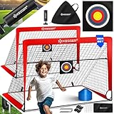 KESSER® Fußballtor Kinder Pop-Up 2er Set | Fußball-Tore Faltbar mit Glasfaserstangen & hochwertigen Tornetzen für Indoor, Outdoor & Garten | Mit Transporttasche 6X Hütchen Ballpumpe Zielscheibe Rot