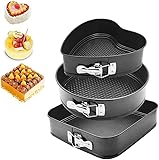 KOMUNJ 3 Stück Backformen-Set, Abnehmbarer Boden, rund, Herz, quadratisch, mit Antihaftbeschichtung Tortenform zum Backen Verschiedener Kuchen unt Brot