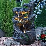 Gartenbrunnen Brunnen Zierbrunnen Zimmerbrunnen Brunnen mit LED-Licht 230V Wasserfall Wasserspiel für Garten, Gartenteich, Terrasse, Teich (005)