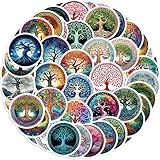 50 Stück Lebensbaum Aufkleber Auto Laptop Telefon Gitarre Skateboard Motorrad Fahrrad Tree of Life Stickers Set Vinyl Wasserdicht Aesthetic Aufkleber für Jugendliche Kinder Erwachsene