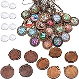 DAHI 36 stk Rund Anhänger Tablett Lünette aus holz mit Glas Cabochon Retro Glaskuppel Bastelset für DIY Souvenir Dild Medaillon Halskette Geschenk Schmuckherstellung