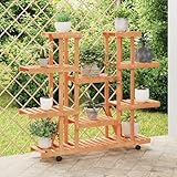 HHGDS PflanzenständerBlumenständer, Outdoor Pflanzentreppe, Outdoor Blumentreppe, Pflanzenregal, Pflanzenständer, Blumenregal, Balkonmöbel, mit Rollen 110x25x115 cm Massivholz Tannenholz