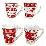 4er Set Keramik Becher Elch Schneeflocke Weihnachtsbecher Glühwein Tasse Kaffeebecher Weihnachten Tasse Glühweinbecher rot weiß Rentier II.Wahl