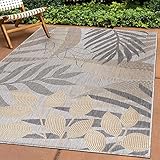 Carpettex Outdoor Teppich Wetterfest 160x230 cm Sisal Optik Beige - Ideal für Balkon, Garten, Terrasse und als Küchenteppich - In&Out Teppich Waschbar, Flachgewebe, Pflegeleicht, Palmen Design