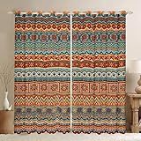 Loussiesd Aztec Dreapes Boho Exotische Fenstervorhänge Western Brown Boho Verdunkelungsvorhänge (30%-50%) für Kinder, Vintage Bohemian Raumdekoration, Boho Exotische Fensterbehandlungen B 66 x L 90