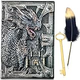 LaVenty DND Zubehör DND Journal Notebook Dungeons DND Drache Tagebuch 3D geprägtes Ledertagebuch D&D Daily 3D Drachen Vintage Tagebuch+Stift Geburtstag für Männer Frauen Erwachsene