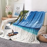 EHOMERY Flanell-Picknickdecke, extra groß, weiche Baumwoll-Flanelldecke, volle Größe, Plüsch-Überwurfdecken für Erwachsene, dick, Meerblau, Himmelslandschaft, Nickerchen, Blau, 100 x 70 cm