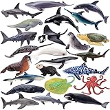 TOYMANY 24 Stück Tiere-Figuren Set Ocean Spielfiguren Spielzeug Meerestier-Figuren Tierfigur kleine-Tiere Plastiktiere Mini-Tiere, Meer Ozean Fisch Hai Wal Oktopus, zum Spielen oder als Deko