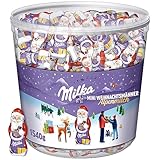 Milka Mini Weihnachtsmänner – Mix aus Alpenmilch, Milchcrème & Noisette in der Großpackung – 1540g