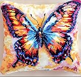 WallustrioaW Knüpfkissen-Set Schöner bunter Schmetterling,für Kinder oder Anfänger Erwachsene zum Selber Knüpfen,DIY Knüpfteppich Knüpfpackung,Knüpfhaken Set,43x43cm