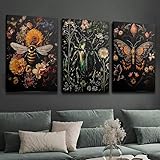 GLWDME 3 Stück 40 x 50 cm Moderne Insekten-Leinwandkunst, Leinwandbilder, Poster und Drucke, Wandbild für Wohnzimmer, Schlafzimmer, Esszimmer, Büro (mit Innenrahmen)