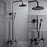 ZXFNVXC An der Wand montiertes Messing-Badezimmer-Duschbadewannen-Wasserhahn-Set, mattschwarzes Retro-Duschset, freiliegender Lift-Duschbadewannen-Wasserhahn mit Duschkopf (C)