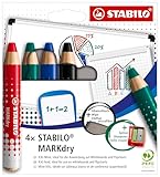 STABILO - Whiteboard- und Flipchartmarker - MARKdry - 4er Pack mit Spitzer und Abwischtuch