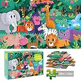 TAOZI&LIZHI Kinderpuzzle, XXL Riesenpuzzle Dschungeltiere mit 46 Teilen für Kinder ab 3 Jahren, Weihnachtliche Kleinkindpuzzles mit Tragbarer Geschenkbox, Lern und Bildungsspielzeug für Vorschulkinder