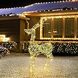 Joomer 240er LED Rentier Beleuchtet Aussen, 85cm Rentier Figuren Weihnachtsdeko Strombetrieben Timer, 8 Modi Warmweiß Metall Weihnachtsbeleuchtung für Außen und Innen Rasen Wohnzimmer Party Dekoration