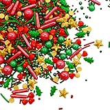 Lukinuo 4,6 Oz Weihnachten Sprinkles rot grün gold essbare Weihnachten Urlaub Süßigkeiten Sprinkles essbare Weihnachten Sprinkles Jimmies für Backen Cookie Kuchen Cupcake Eiscreme Dessert Dekorationen