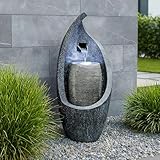 Moderner Gartenbrunnen mit LED Beleuchtung 83 cm Zimmerbrunnen Springbrunnen BK704 Wasserspiel Steinoptik Kaskade