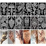 XMASIR 12 Blatt Tattoo Schablonen Kit für Frauen, Body Art Tattoos Schablonen Aufkleber Flower Lace Pattern Designs Henna Vorlagen für Hand Fuß (12P)