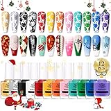 BORN PRETTY Nail Art Stamping Polish Stampinglack Set Rot Blau Gelb Stamping Lack Nagellack Farben Nagellack Stempeln Colourful Manicuring Plate Printing Polish Varnish 12 Colours Set