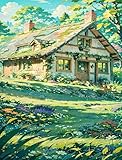 Malen nach Zahlen Kits Green View Cottage, DIY Handgemalt Ölgemälde Kit für Kinder Anfänger und Erwachsene, Ohne Rahmen Digitales DIY Ölgemälde Set mit Pinseln und Acrylfarbe, 55x70cm