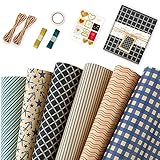 Geschenkpapier Set, 6 Stück Geschenkpapier Geburtstag Kraftpapier Geschenkpapier mit Schnur und Anhängern Weihnachtspapier für Geschenkverpackung Hochzeit Weihnachten Party Deko, 70x 50cm