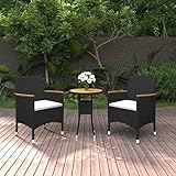 KTHLBRH 3-TLG. Garten-Essgruppe Poly Rattan Schwarz Outdoor-Möbel-Sets Gartenmöbel-Sets Balkonmöbel-Sets Terrassenmöbel-Sets für Terrasse, Garten, Balkon