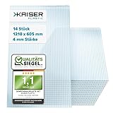 KAISER plastic® Gewächshausplatten 14 Stk. | Hohlkammerplatten Doppelstegplatten 4 mm | Platten für Gewächshaus | Polycarbonatplatten 700g/m² | 1210 x 605 mm - 4mm Stärke