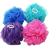 com-four® 4X Duschschwamm - Badeschwamm in tollen Farben - Waschschwamm für die Dusche - Massageschwamm - Duschknäul [Farbauswahl variiert!] (04 Stück)