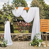 Querbehang Freihanddeko Weiß Vorhang für Hochzeit - 130 x 550cm Transparente Gardinen Schals Voile Vorhang Hochzeitsbogen Wandbehang Dekoration für Wohnzimmer Hochzeitsfeier Zeremonie Bühnendekoration